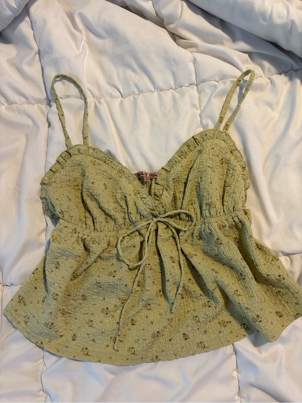 Smocked Floral Tie-Front Cami Top - Light Green